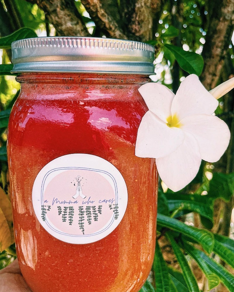 Moss + Strawberries, & a layer of Strawberry Juice