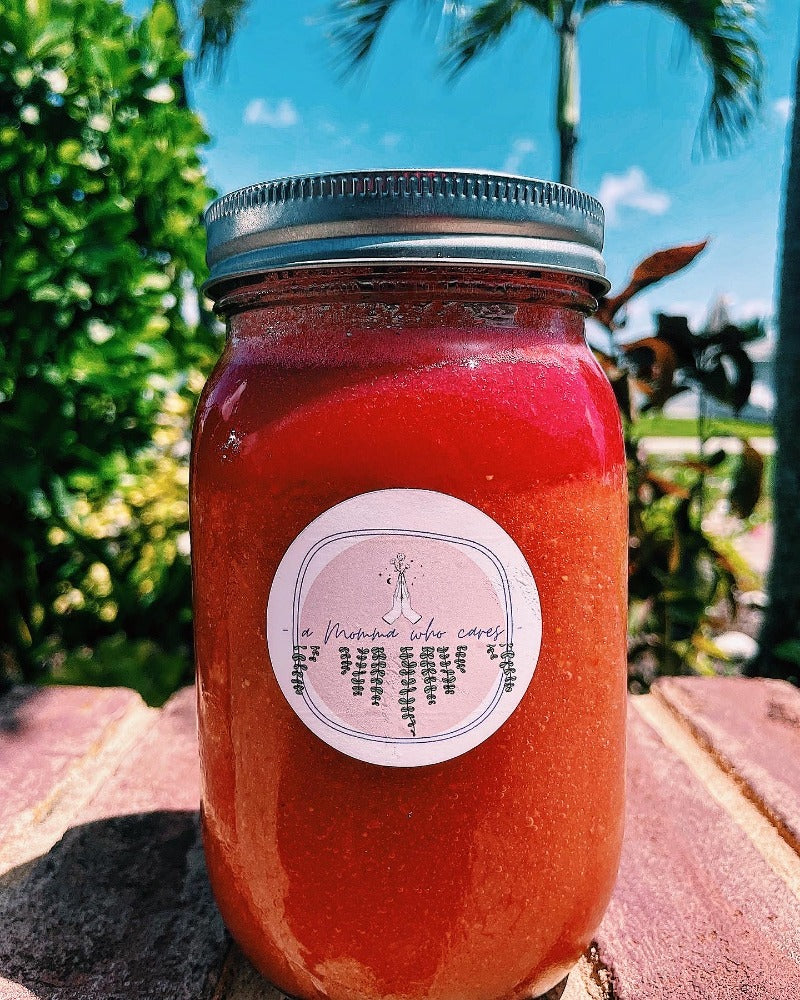 Moss + Strawberries, & a layer of Strawberry Juice